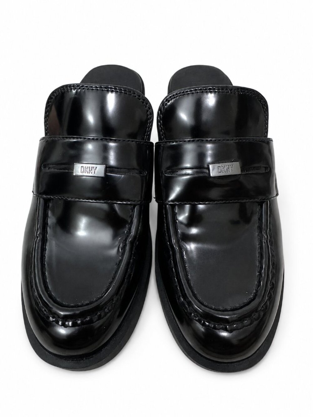 DKNY Black Patent Loafer Mules Slip-On Shoes Size 7.5